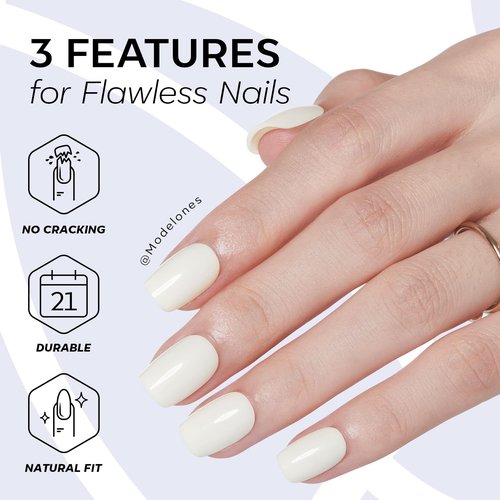 Modelones Milky White Press on Nails, Spring Short Square Fake Nails, Reusable Nail Kit with Nail Glue Adhesive Tabs Mini Nail File, Nails Press Ons 32Pcs16 Sizes, Women Girl Gift