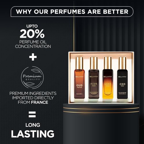 Bellavita Luxury Men's Perfume Gift Set - CEO Man, G.O.A.T., Klub & Oud | 80ml | Long-Lasting Fragrance with Lavender, Patchouli, Lemon & Caramel Notes