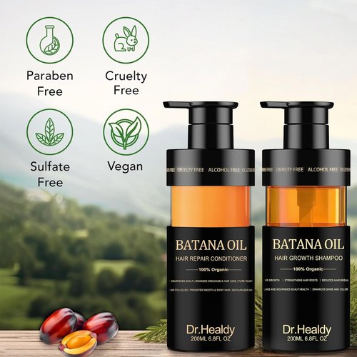 Batana Oil Shampoo and Conditioner Set - for Hair Growth,Thickening & Hydration,Sulfate Free - Fights Hair Loss & Clarifies Scalp - for Men & Women (6.8 Fl Oz×2)