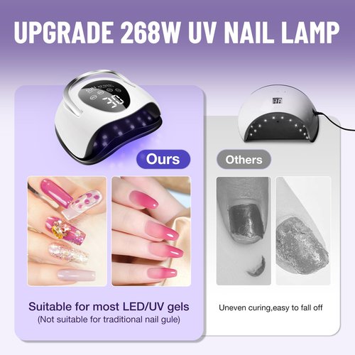 LadyMisty 268W UV LED Nail Lamp, 2026 Upgrade UV Light for Gel Nails with 57 Beads, Nail Dryer with 4 Timer Setting & LCD Touch Display, Professional Nail Lamp – Best Gifts (Black)