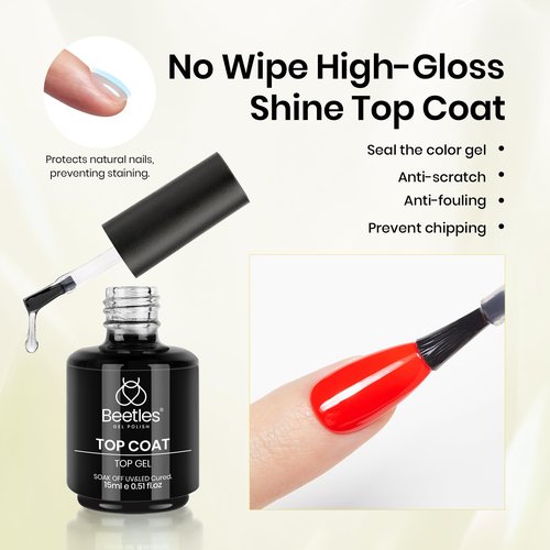 Beetles Gel Top Coat Base Coat Cuticle Oil Set, 3Pcs 15ml No Wipe Top Coat Gel Nail Polish Glossy Shine Long Lasting Cuticle Protectors Kit Oil Care for Dry Damaged Cuticles Gift for Women