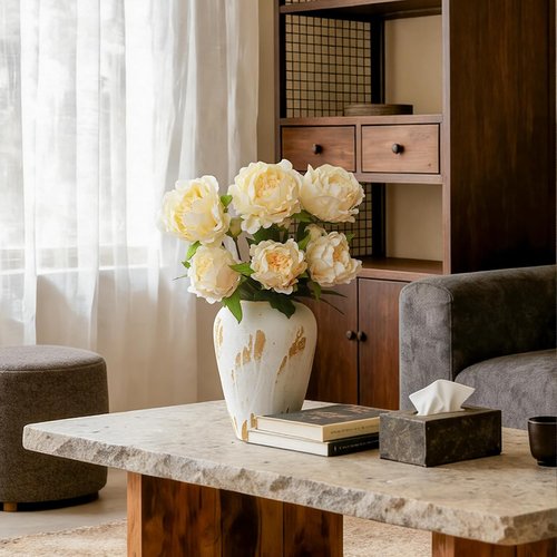 KBREE Artificial Peonies - Real Touch 25.2" Flowers, 3 Pcs Lifelike Stems for Vases & Bouquets | Cream White