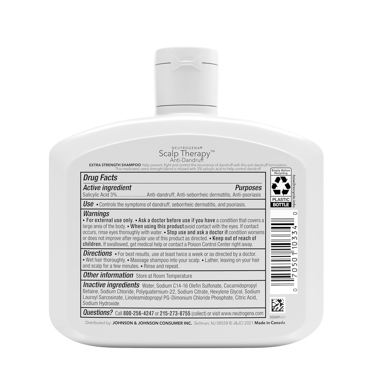 Neutrogena Scalp Therapy Anti-Dandruff Shampoo - Extra Strength with 3% Salicylic Acid | Fragrance-Free, 12 fl. oz