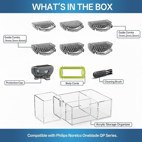Philips Norelco OneBlade Guards Kit Plus - 6 Guide Combs (1-6mm), Replacement Body Comb & Organizer Stand