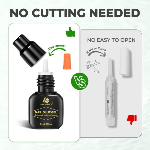 UNA GELLA 5ml Super Strong Gel Nail Glue for Press Ons: No U V Lamp Needed Glue Gel, Travel-Size Nail Adhesive for Press on Nails, Nail Tips&Acrylic Nails-Quick Dry, No Smell, Long-Lasting