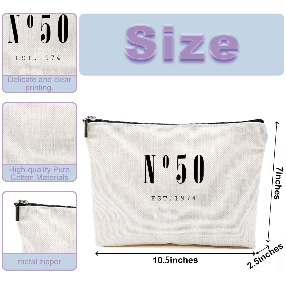 CVYW 1974 50th Birthday Gifts for Her Makeup Bag 50 Year Old Gifts for Women Cosmetic Bag 50th Birthday Gift Ideas for Female Friend Aunt Grandma Mom Retirement Birthday Travel Toiletry Bag