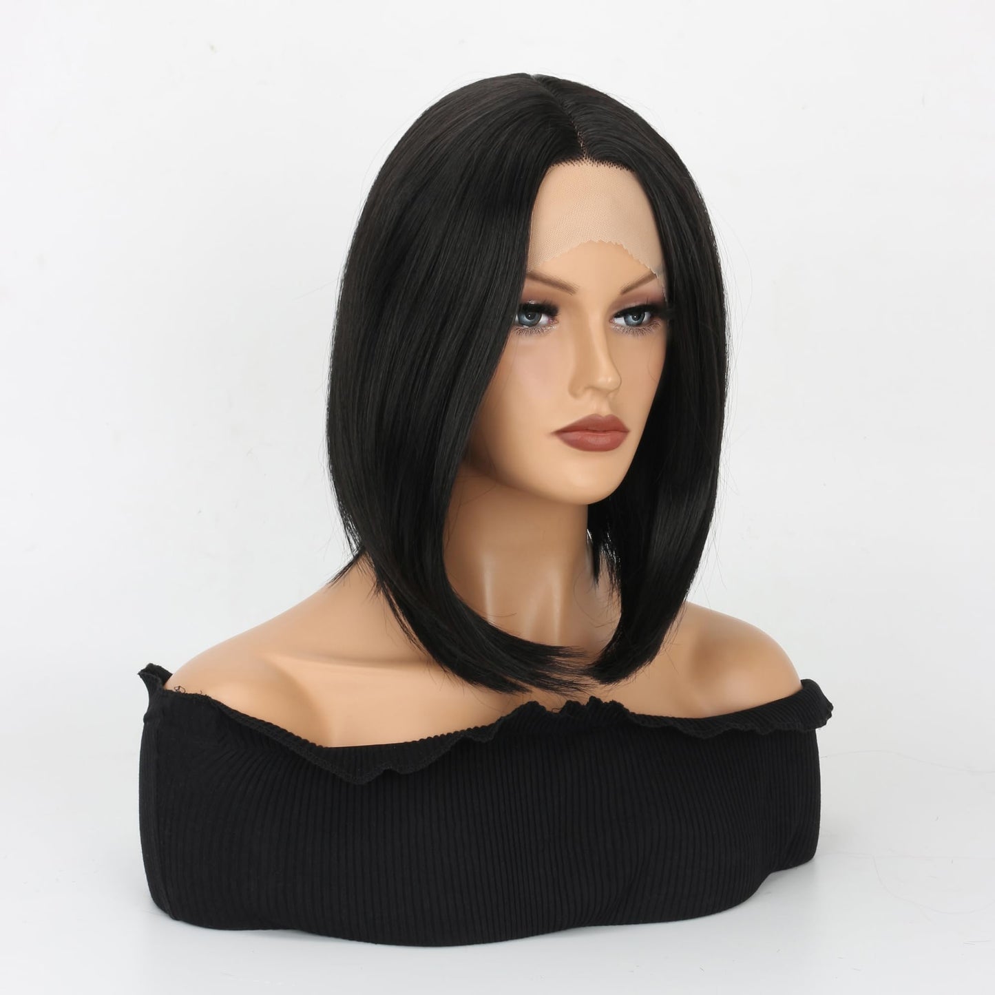 VOKEYLA Short Bob Wig Synthetic Lace Frontal Wigs For Women Black Straight Hair Glueless Yaki Straight Heat Resistant Natural Wig