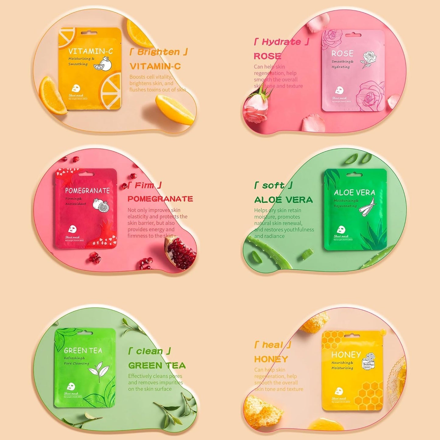 Meleell Collagen Face Masks for Skincare in Bulk, Sheet Masks for the Face, Hydrating and Moisturizing Face Masks Sets for Women's Skin Care (36-Packs)