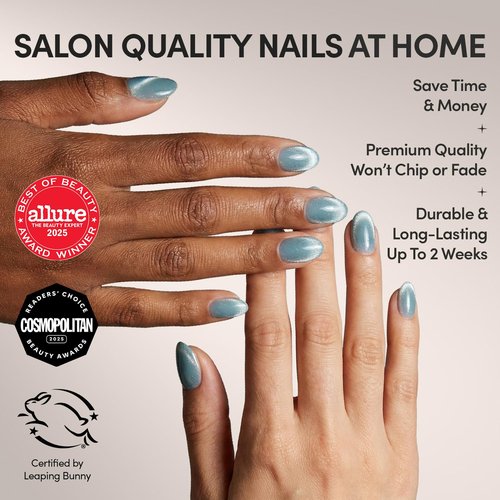 Glamnetic Press On Nails - Unicorn Tears | Short Oval, Misty-Grey Fake Nails with a Mesmerizing Metallic Finish | 15 Sizes - 30 Nail Kit with Glue