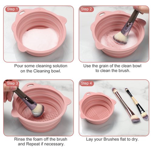 Etercycle Foldable Silicone Makeup Brush Cleaner Bowl - Portable Tool for Brushes & Sponges (Pink)