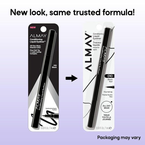 Almay Conditioning Liquid Eyeliner - Longwearing Waterproof Formula | Hydrating Black, 0.03 fl oz