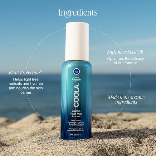 COOLA Organic Sunscreen SPF 50 - Daily Face Mist for Ultimate Skin Protection | Vegan, Gluten-Free, 3.4 Fl Oz