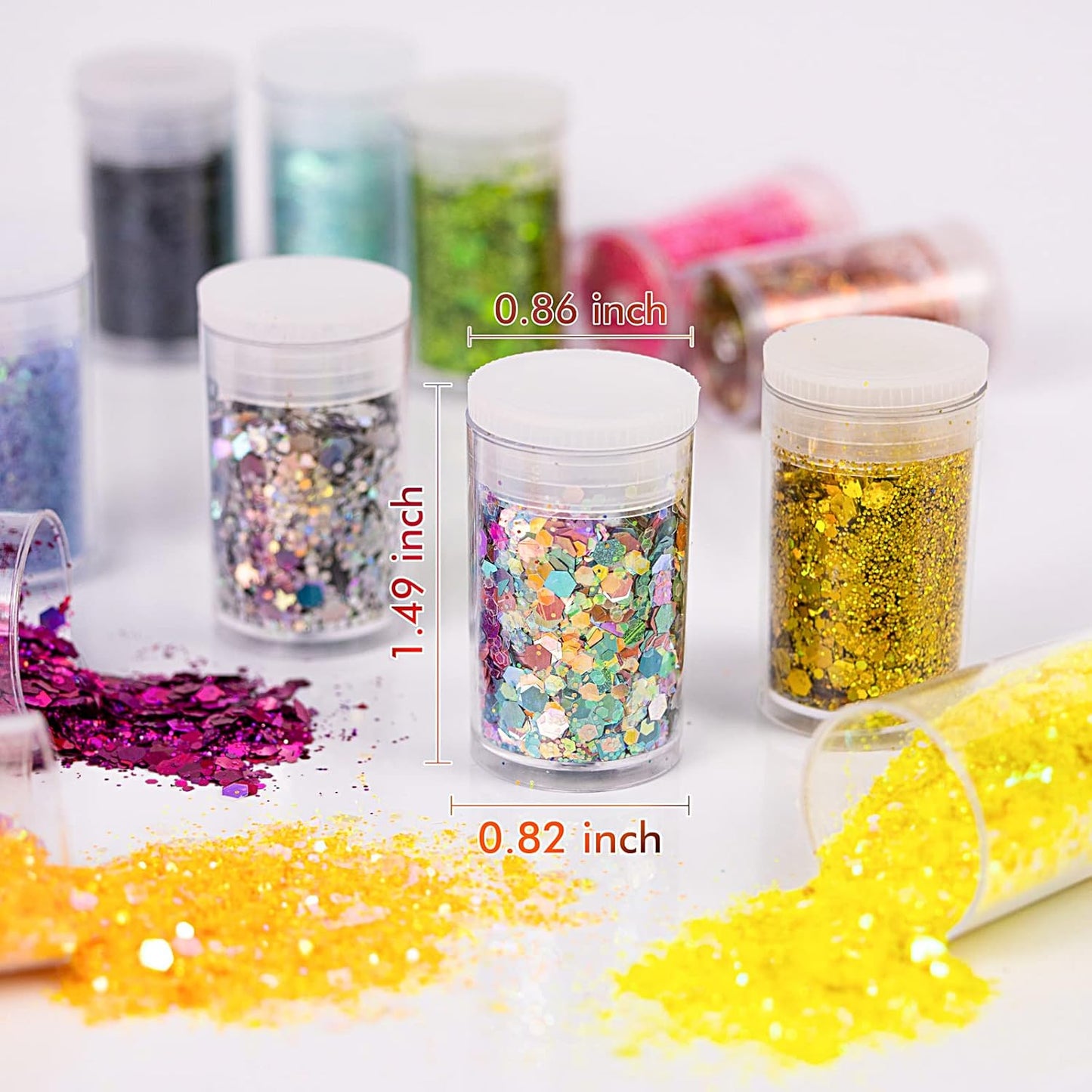 Holographic Chunky Glitter Sequins, 12 Colors Mixed Cosmetic Glitter for Face Body Eye Hair Nail Art Lip Gloss Makeup, Festival Glitter with Different Hexagons Size and Stars (Laser Mix)