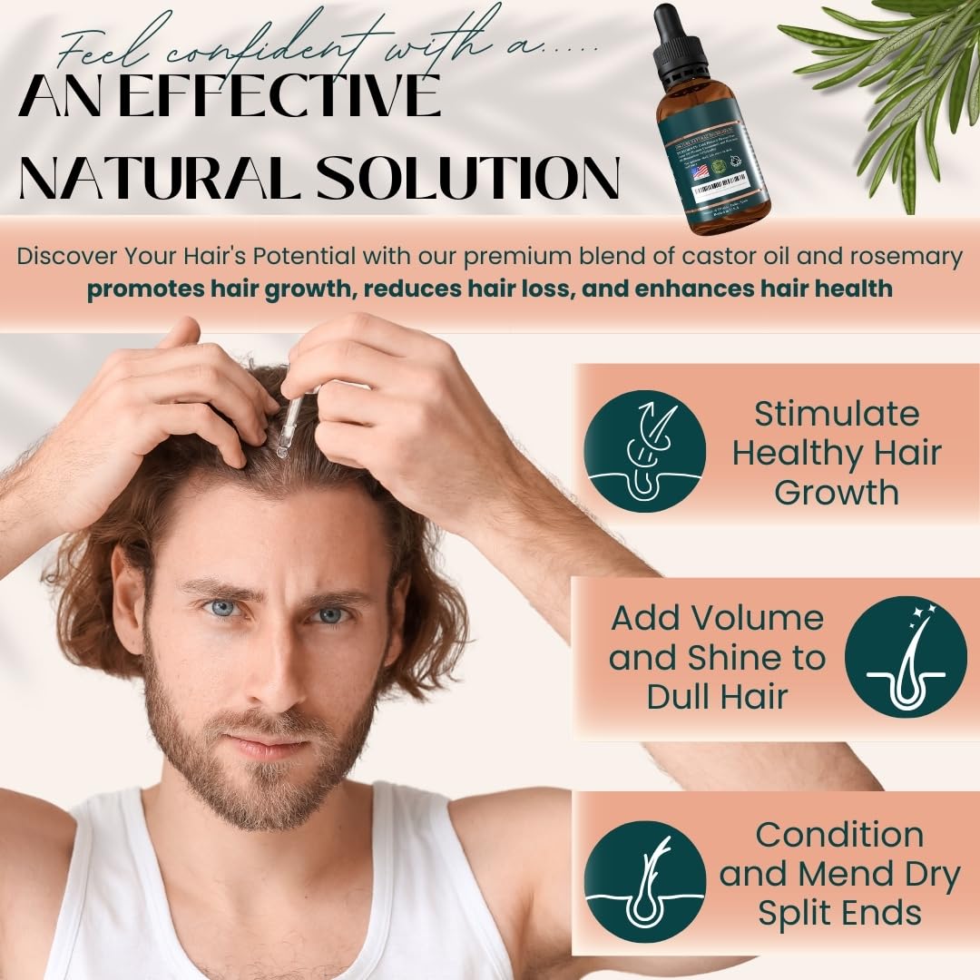 Live Fraiche Rosemary Castor Oil for Hair Growth 16oz - Rosemary Oil for Hair Growth and Thickening Pure Blend to Reduce Loss and Promote a Healthy Scalp