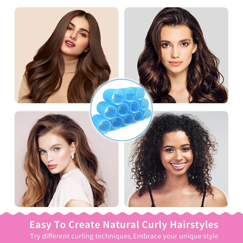 Hair Rollers Set by My Novel Things - 50PCS Volume Curlers with 12 Clips & 2 Combs | Perfect for Short to Long Hair