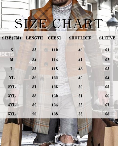 BIVENANT Men's Thermal Wool Blend Peacoat - Casual Notched Collar Business Trench Coat