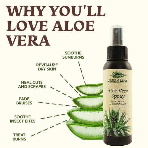 Green Leaf Naturals Aloe Vera Spray - 99% Cold-Pressed Juice with Vitamins C, E & A | 8oz Moisturizer for Hair, Skin & Sunburn Relief