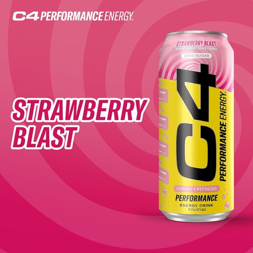 Cellucor C4 Performance Energy Drink - Strawberry Blast | Zero Sugar Pre-Workout | 200mg Caffeine | 16 Fl Oz (12 Pack)