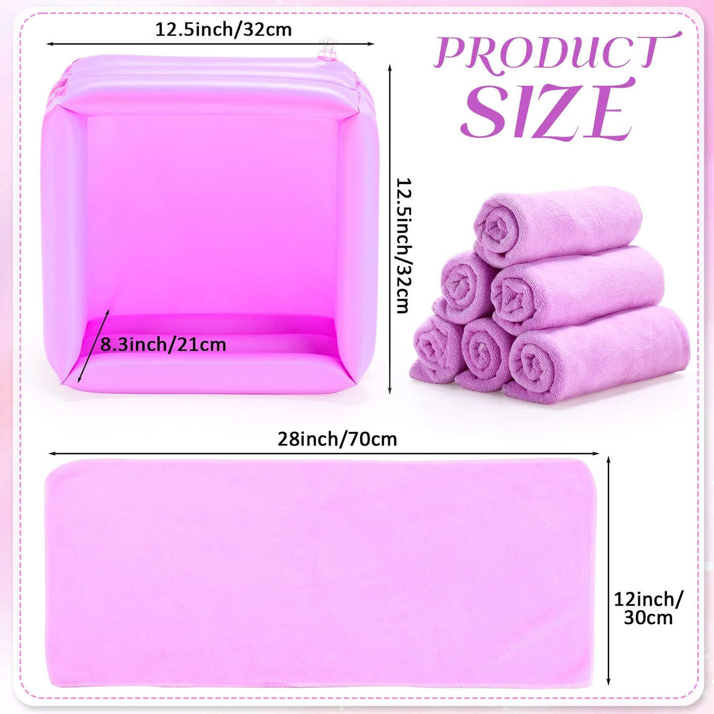 FillTouch 12 Pcs Foot Spa Kit for Girls 12.5 x 12.5 x 8.3 Inch Foot Care Bath and 12 x 28 Inch Hand Towels Washbasin Salon Towels for Spa Party Sleepover Supplies(Light Purple)