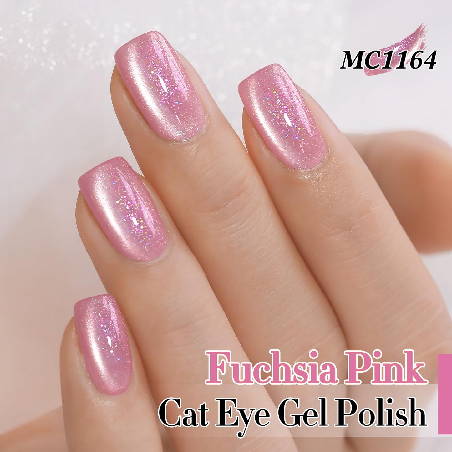 Double Rhythm 0.5 Oz Cat Eye Gel Polish with Magnet Same Color Same Bottle Holographic Glitter Shimmer Translucent Color Salon Soak Off Magnetic Nail at Home (Mermaid Pink-MC1164)
