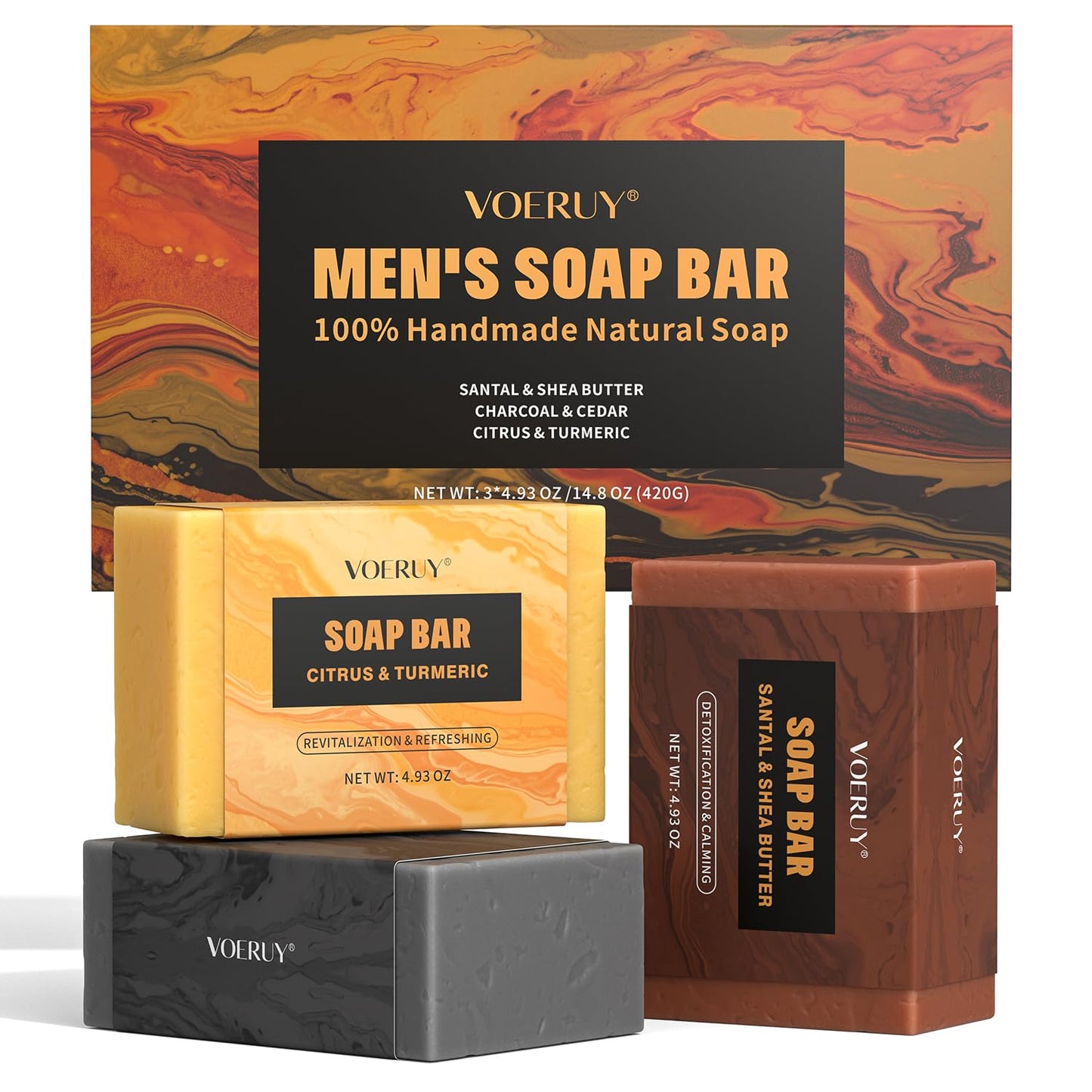Skiennix Men's Bar Soap - Natural Handmade Deep Cleansing Soap for Face, Body & Shave | 14.8 Oz
