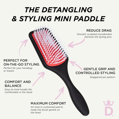Denman Detangling Paddle Brush - Versatile Wet/Dry Hair Styler for Curly, Coily & Straight Hair