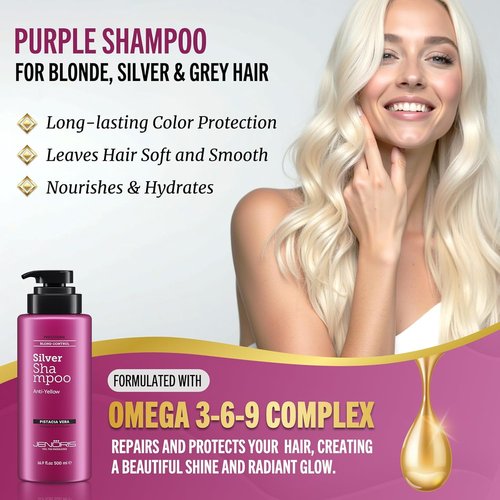 Jenoris Silver Purple Shampoo - Neutralizes Yellow & Brassy Tones for Blonde & Gray Hair | 16.9 Fl Oz