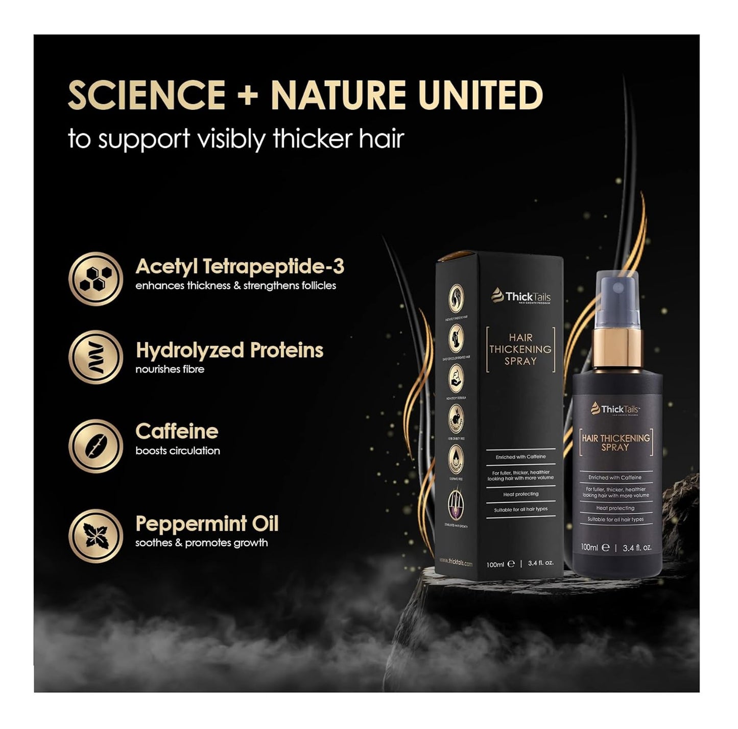 ThickTails Hair Thickening Spray - Instant Volume & Fuller Hair for Fine or Thinning Hair | 3.4 fl oz