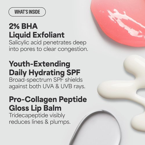 Paula’s Choice Iconic Trio Kit - Travel Size 2% BHA Exfoliant, SPF 50 Moisturizer & Peptide Lip Balm