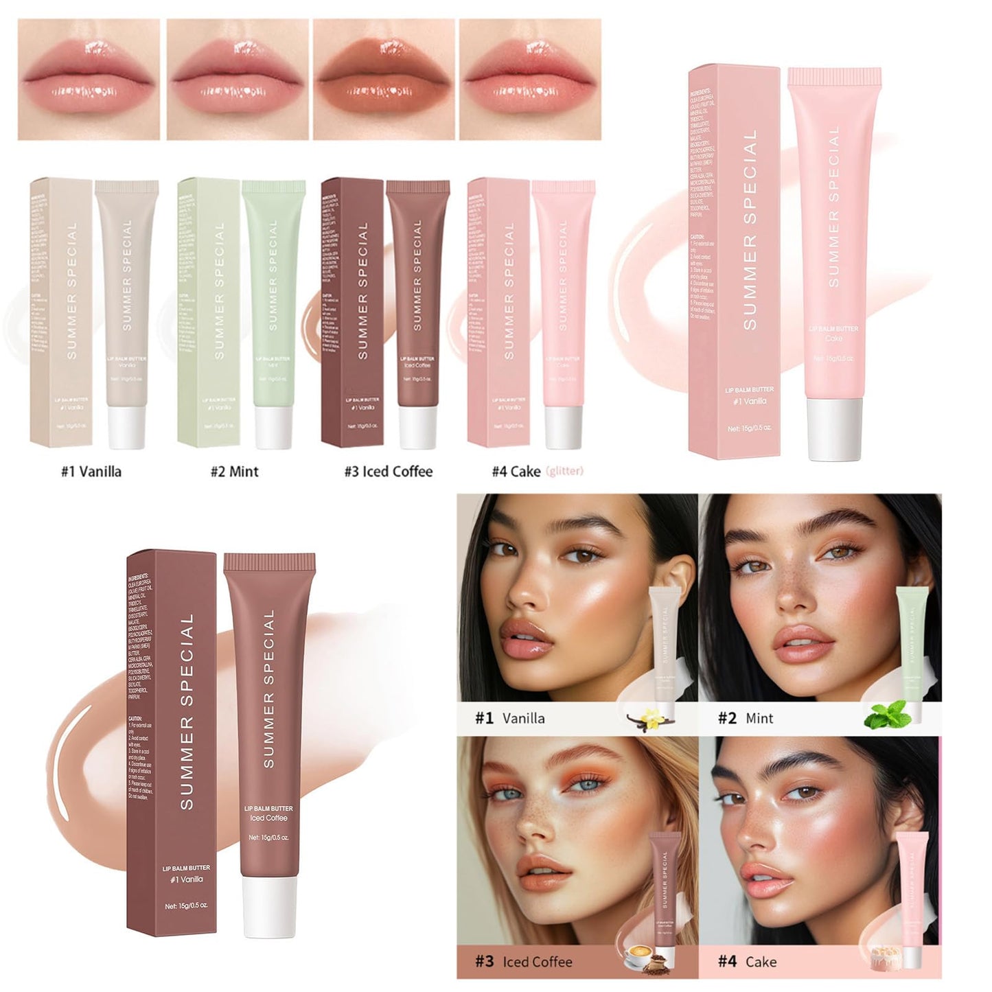 Summer Special Lip Balm, Summer Special Lip Butter Balm 4 Color Lip Butter Balm for Hydration & Shine summer lip balm mini for Shine Hydration Sheer Tinted Soothing Lip Care (Mint 2PCS)