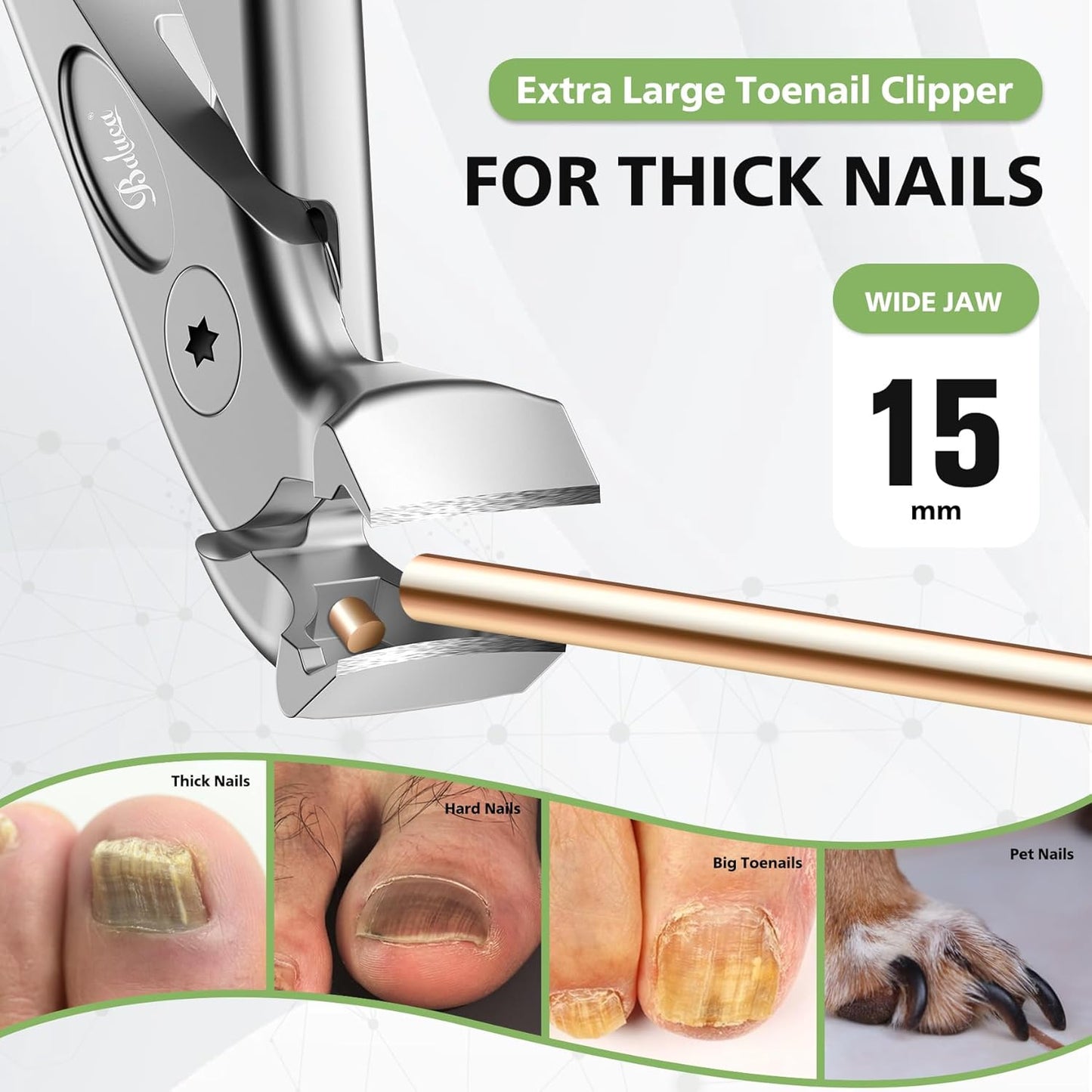 BALUCA Ergonomic Nail Clipper for Seniors - Toenail Clipper for Thick Toenails and Fingernails, Long Handle Nail Clippers with Catcher, Precision Nail Trimmer for Men and Women - Black