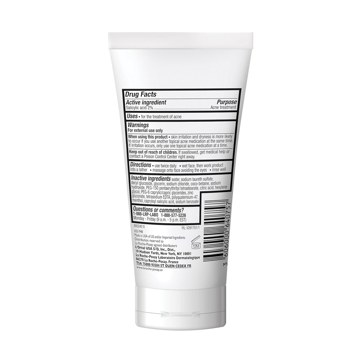 La Roche-Posay Effaclar Medicated Gel Cleanser, 2% Salicylic Acid Cleanser + LHA + Glycerin, Foaming Acne Face Wash, Helps Clear & Prevent Acne Breakouts, Oil Free, Targets Excess Oil