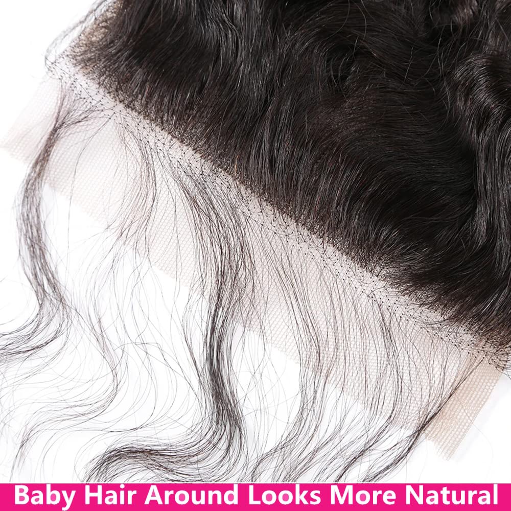 4x4 HD Lace Closure Human Hair 12 Inch Deep Wave Closure Pre Plucked with Baby Hair Free Part Transparent Lace Closure 100% Unprocessed Brazilian Virgin Human Hair Closure 1B Natural Black