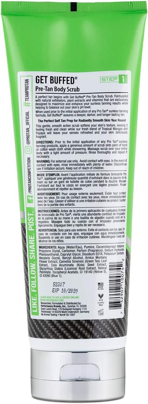 Pro Tan Get Buffed Body Scrub - Pre-Tan Exfoliator for Balanced Skin pH | 8 oz.