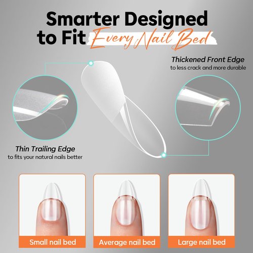 modelones Short Almond Nail Tips, Pre-shaped Soft Gel Tips Fake Nails False Acrylic Clear Full Cover Press on Extension Kit Gel Manicure DIY at Home 216PCS 12Sizes