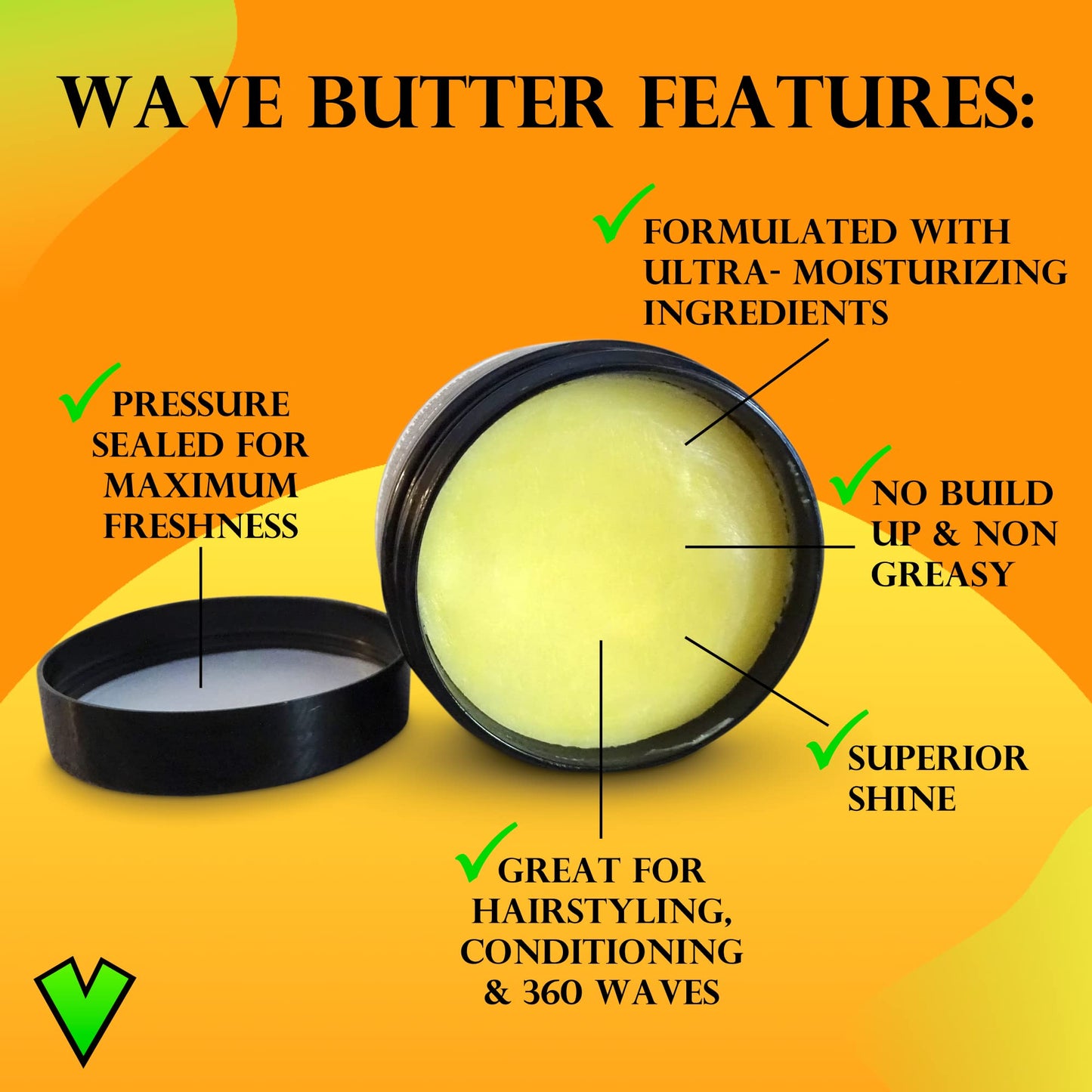 Veeta Superior Wave Butter - 360 Wave Grease for Men, Maximum Shine, Non Greasy, Softens & Conditions, No Buildup Shea & Tangerine Butter Wave Cream (4 oz)