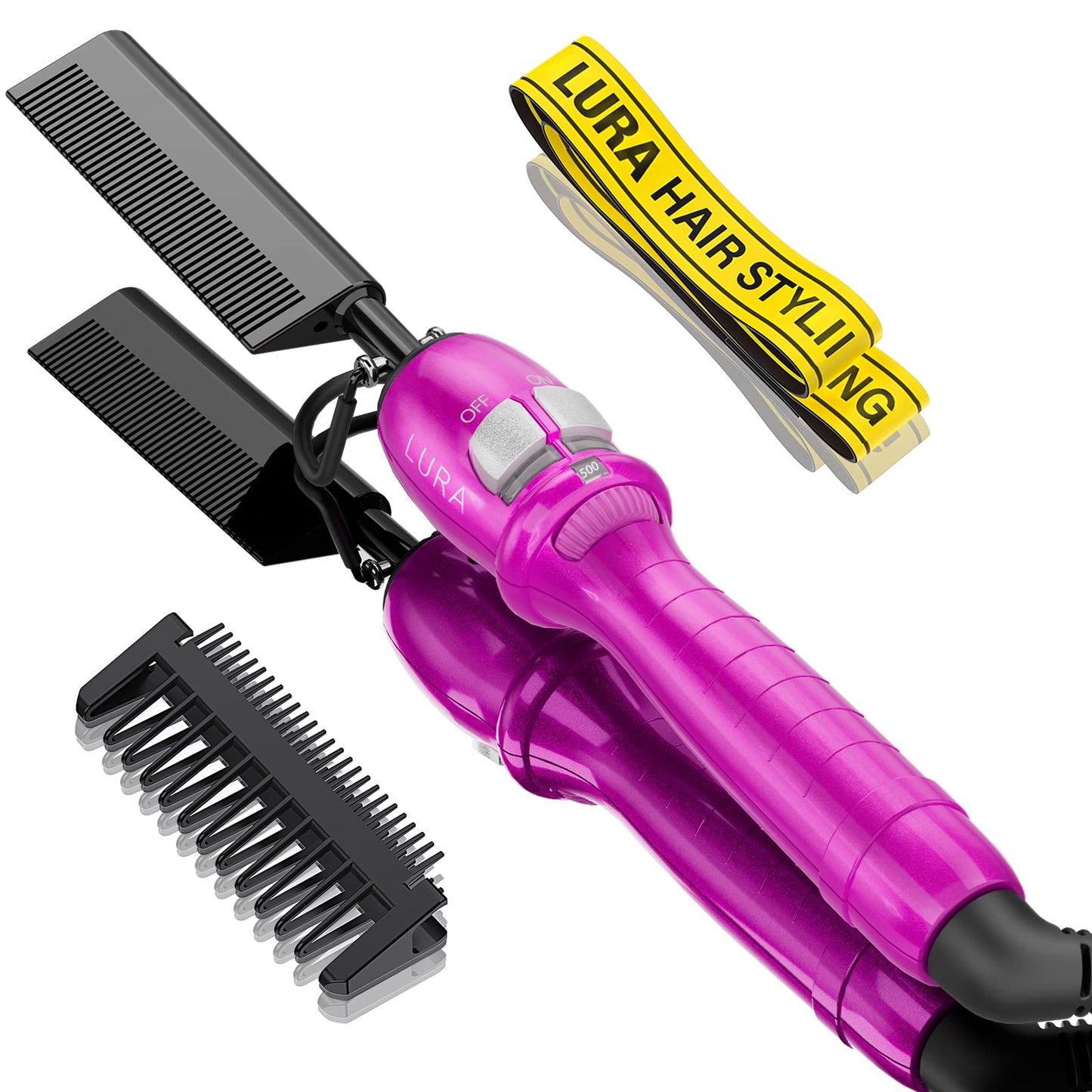 200-500°F Pink Heat Comb: Electric Pressing, Straightening, and Styling Tool for Lace Front Wigs, Black, African American, and Afro Hair
