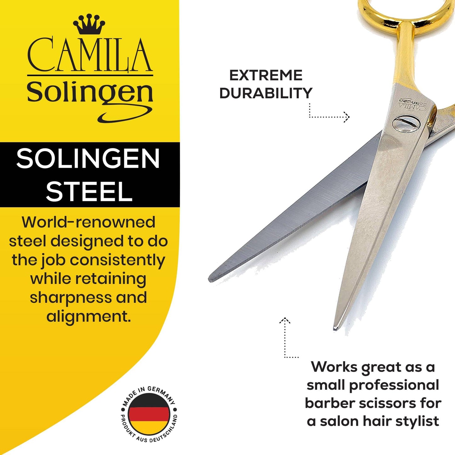 Camila Solingen CS45 Hair Scissors Professional 4.5" Very Sharp Grooming Scissors. Razor Edge Barber Hair Cutting Scissors. Stainless Steel Hair Cutting Shears for Salon. Made of in Solingen, Germany