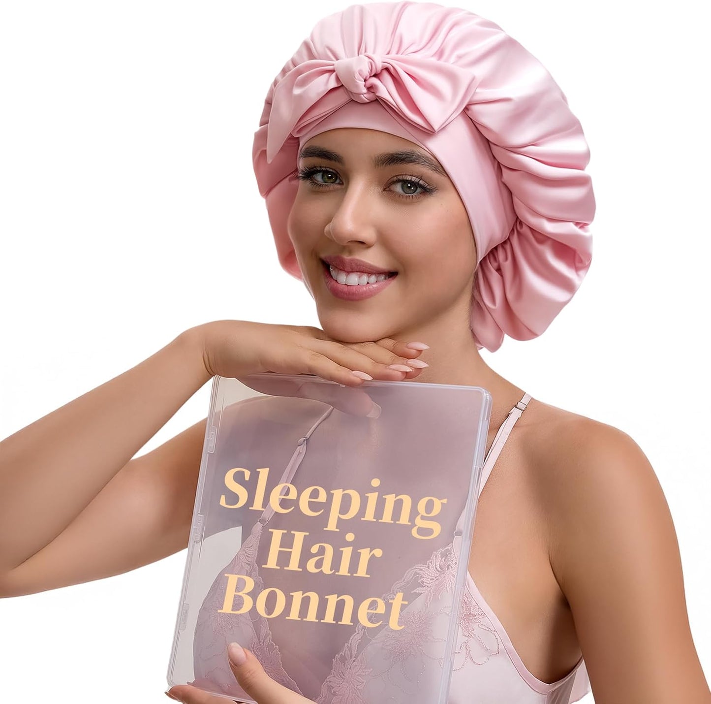 Skiennix Silk Satin Bonnet Hair Wrap - Adjustable Double Layer Sleep Cover for Curly Hair
