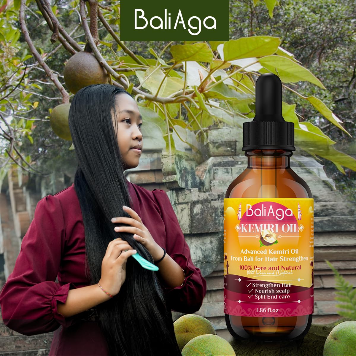 Bali Aga Kemiri Oil - Strengthening and Nourishing Hair Treatment, Split End Care, Plant-Based Comfort for Scalp, 2 Bottles