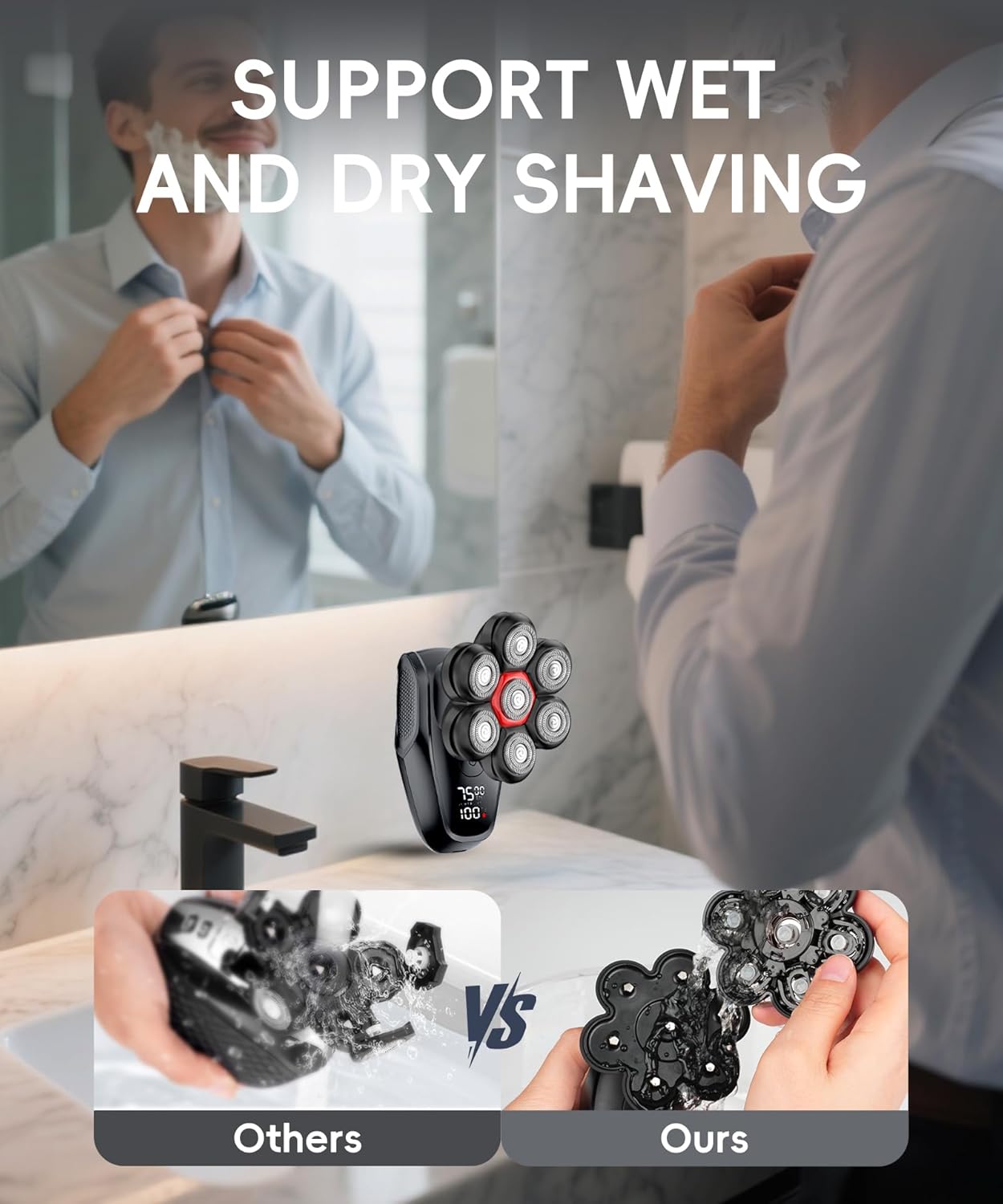 Skiennix 5-in-1 Head Shaver for Bald Men - 7D Rotary Electric Grooming Kit | IPX8 Waterproof, Midnight Black