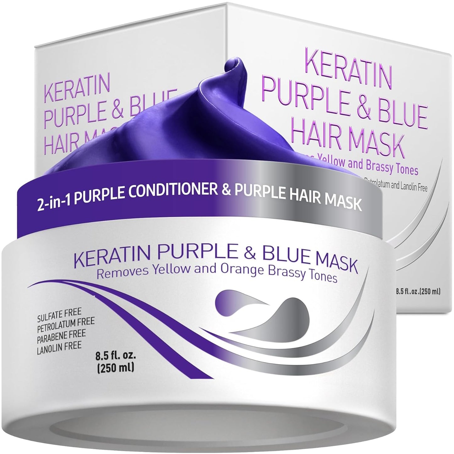 VITAMINS Keratin Purple Hair Mask - Deep Conditioner for Blonde, Silver & Gray Hair - Toner to Neutralize Brassiness