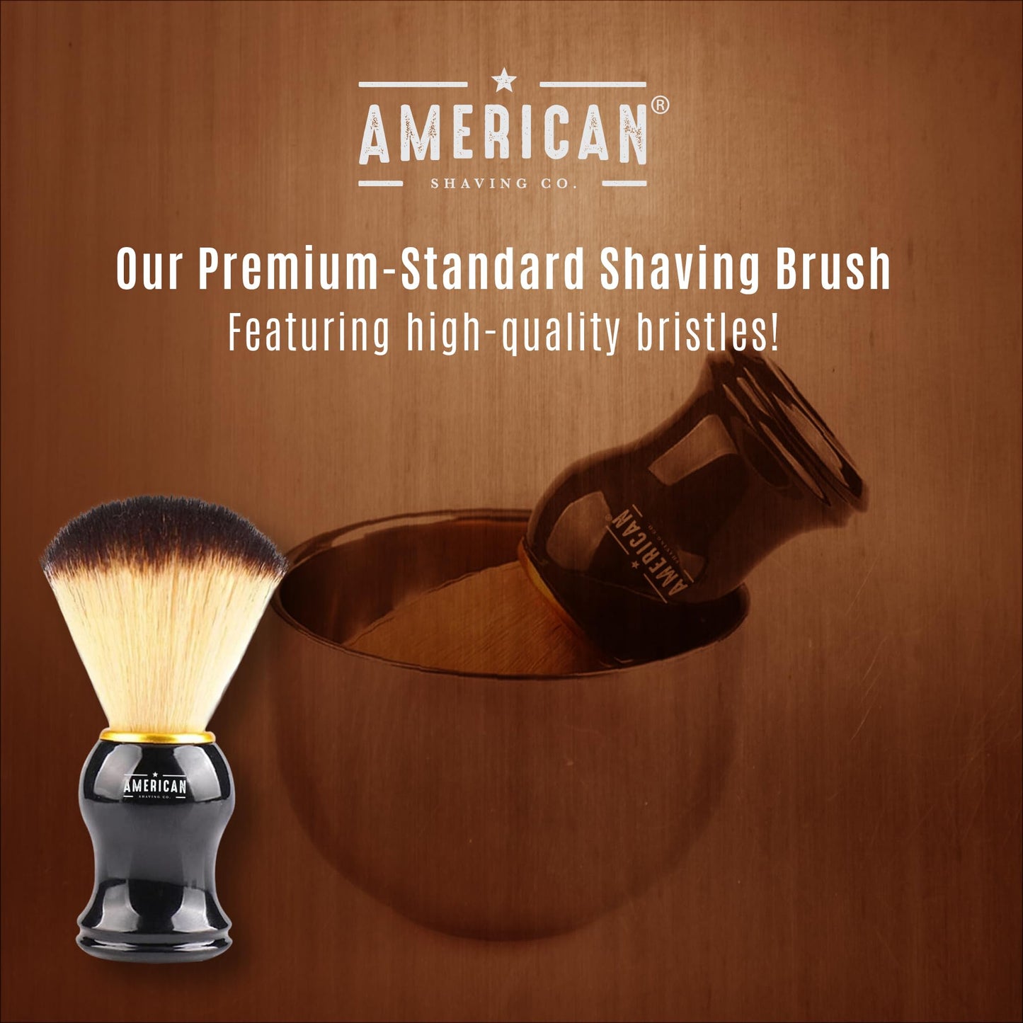 American Shaving Co. Shaving Brush, Made in USA, Premium Quality Nylon Bristles, Comfortable Grip, Personal & Professional Use, GMP Certified Facility, Cruelty-Free Products
