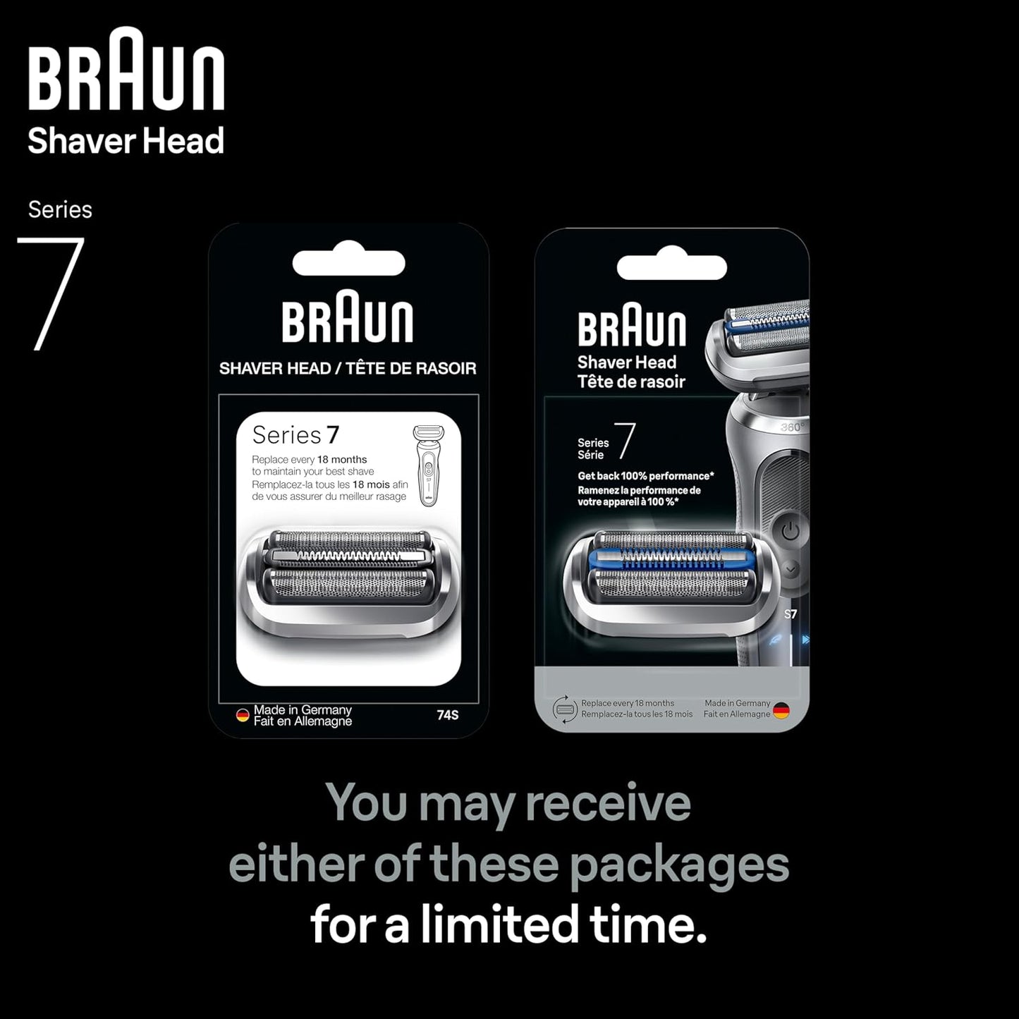 Braun Series 7 Electric Shaver Replacement Head - Effortless Attachment for Optimal Shaving | Compatible with Series 7, 74S, Silver