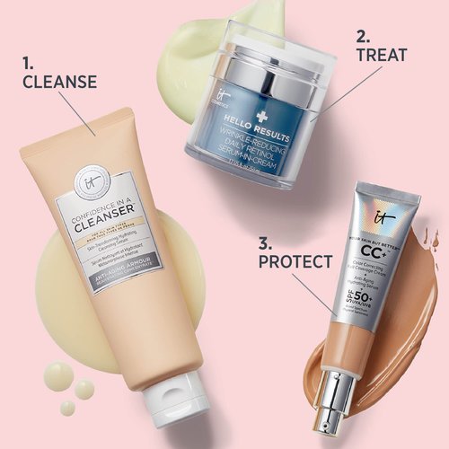 IT Cosmetics Hello Results Wrinkle-Reducing Daily Retinol Serum-in-Cream - Firming & Anti-Aging Retinol Face Cream with Niacinamide, Vitamin B5 & Vitamin E