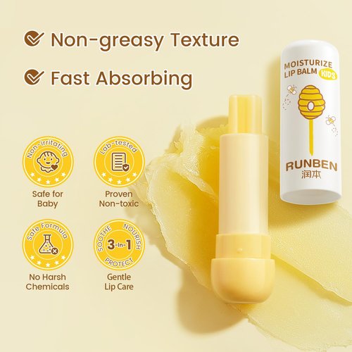 RUNBEN Kids Lip Balm Moisturizing Baby Lip Balm Gentle & Safe Lip Care for Toddler Chapped Lips, Birthday Christmas Gift for Family (0.14 oz)