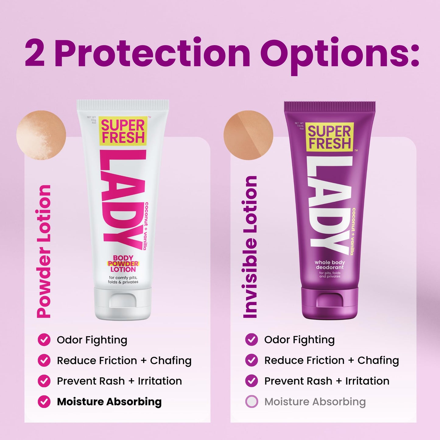 Lady Parts Whole Body Deodorant Lotion for Women - INVISIBLE CREAM for Privates & Full Body - Stop Odor & Stay Fresh - Aluminum Free Feminine Hygiene - Lightly Scented - 4oz (2PK)