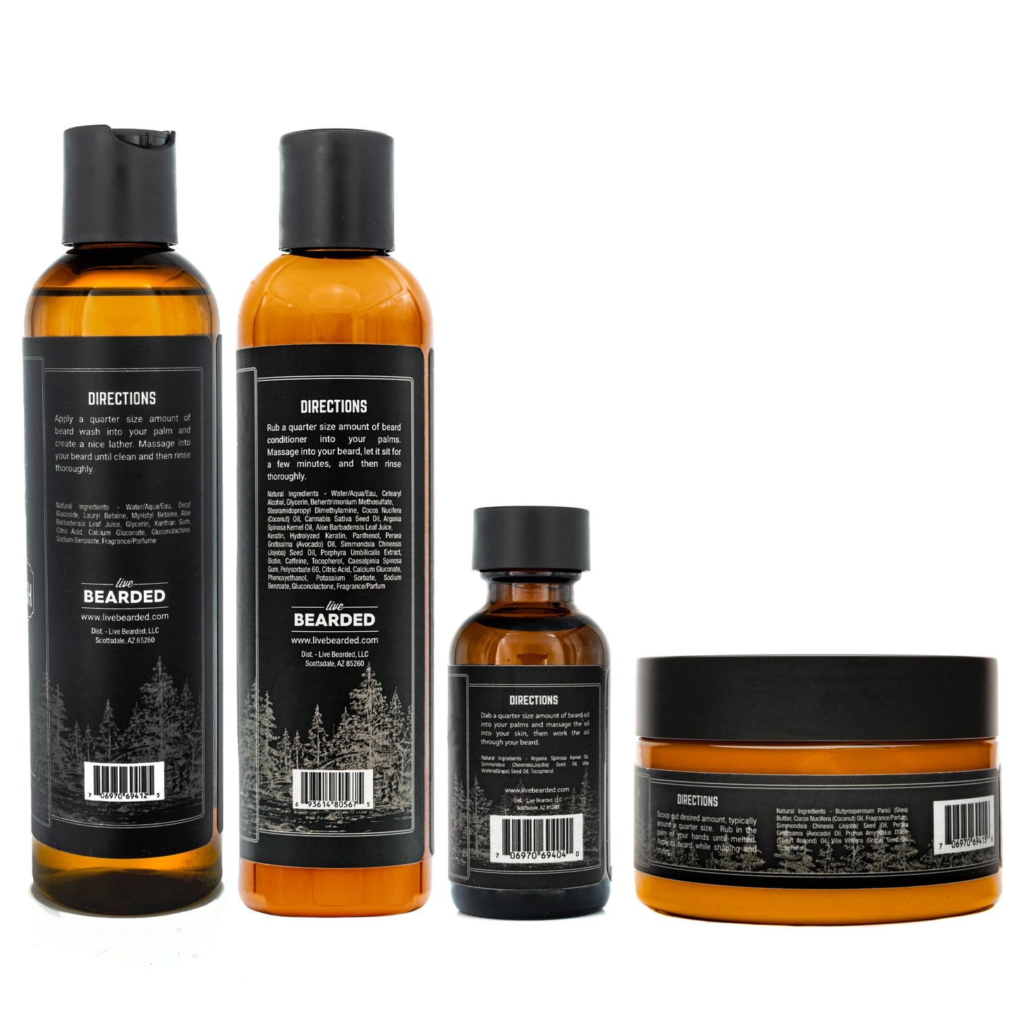 Live Bearded Complete Beard Grooming Kit - Wash, Conditioner, Butter and Oil - Made in the USA with All-Natural Ingredients - Mens Groom Set | Executive Scent - Cedar, Vanilla