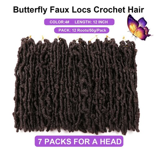 Butterfly Locs Crochet Hair-7 Packs Faux Locs Crochet Hair 12 Inch Distressed Soft Locs Crochet Hair For Black Women (12 Inch(Pack of 7), 4#)