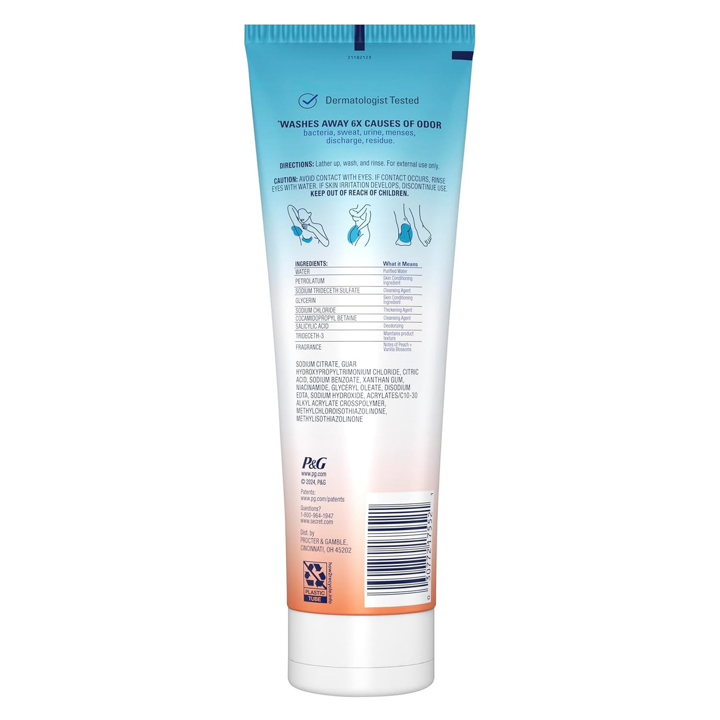 Secret Feminine Wash - 24 HR Deodorizing Body Wash for Women | PH Balanced, Peach & Vanilla Blossom, 8 oz